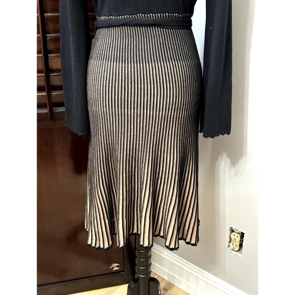 Spense Womens A Line Dress Black Tan Pleated Belted Scoop Neck Long Sleeve S - Picture 6 of 7